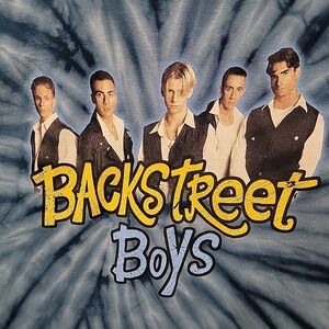 BACKSTREET BOYS T-Shirt Mens Large Graphic Tee Blue Tie Dye Retro All Cotton BSB